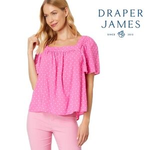 Draper James Maren Top Blouse Bubblegum Pink Polka Dot 100% Rayon Breezy Flowy